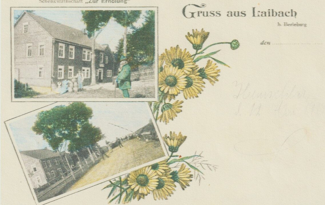 Postkarte aus dem Jahre 1919 mit der „Zollschranke“ vor dem Haus