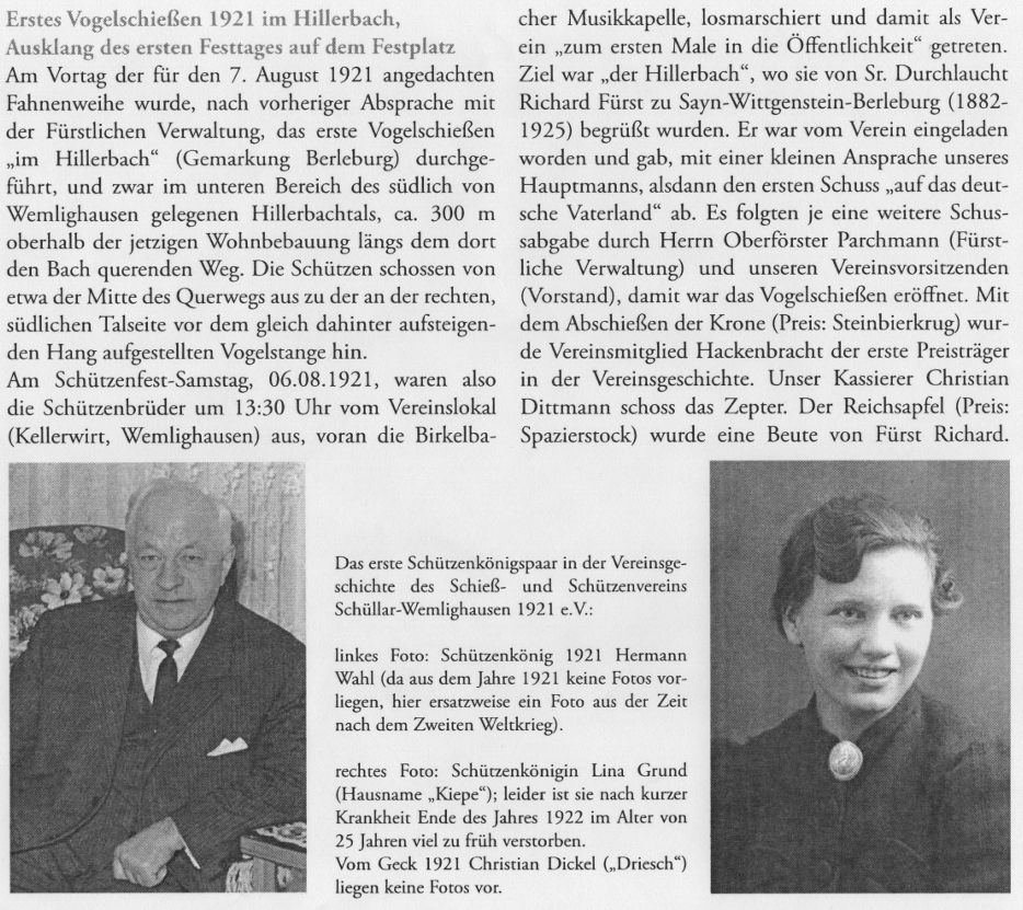 Auszug aus der Chronik des Schieß- und Schützenvereins 1921 e.V.